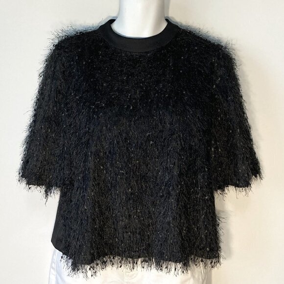 Raquel SZ L NWT Eyelash fringe embellished boxy top club party formal - Picture 3 of 6